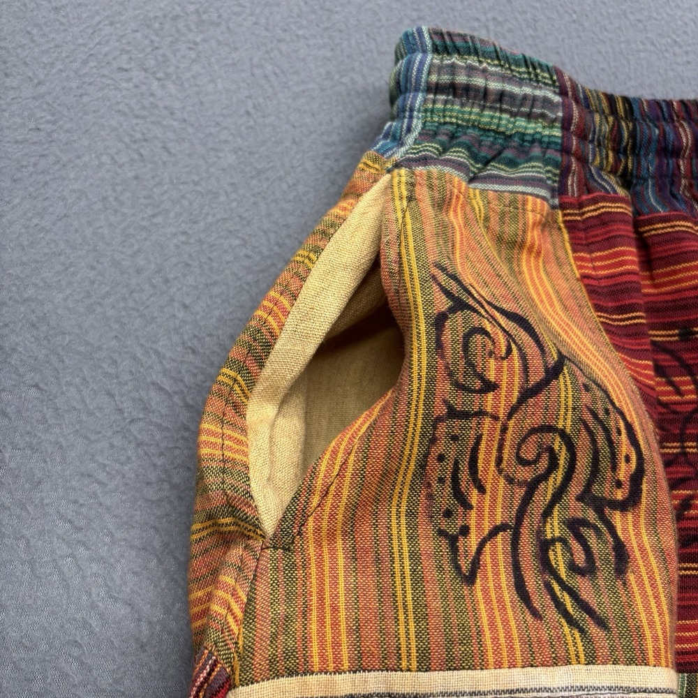 Patchwork Striped Midi Skirt Size S Boho Hippie Retro 100% Cotton Made in Nepal - Picture 3 of 13